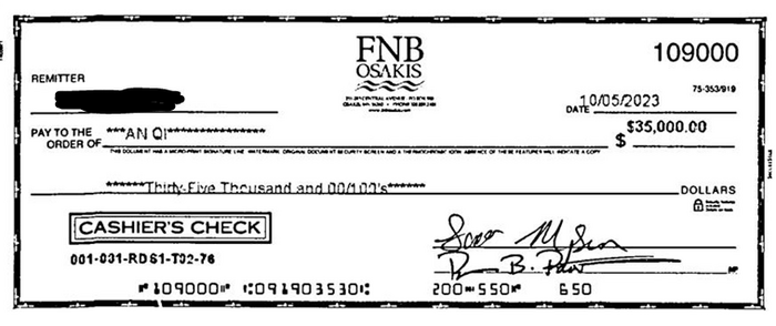 First National Bank Osakis Fraudulent check 1